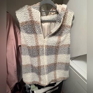 Plaid Teddy Vest Coat